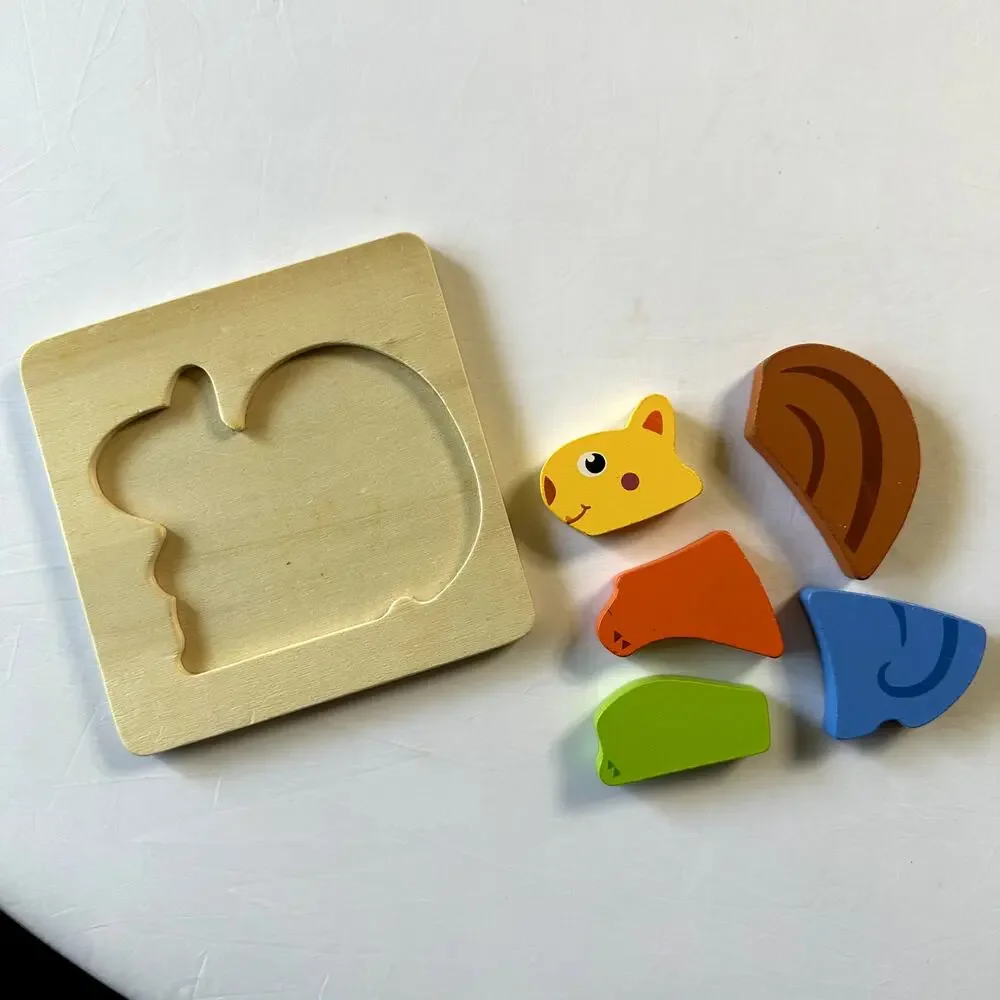 Vintage 2001 Playtive German Wooden Color Block Squirrel Puzzle